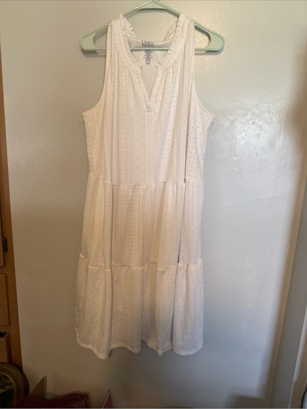 croft & barrow White Sleeveless Eyelet Tiered Midi Dress
